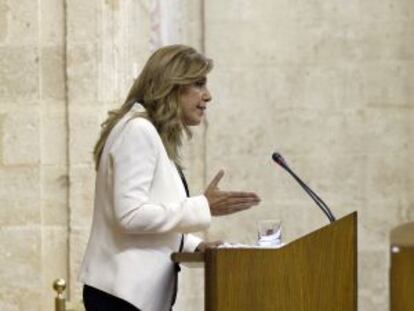 Susana Díaz, en el Parlamento andaluz durante su investidura.