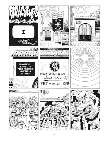 Talerz z komiksem „Paracuellos” autorstwa Carlosa Giméneza.