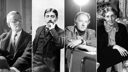 De izquierda a derecha, los escritores James Joyce, Marcel Proust, Thomas Bernhard y Virginia Woolf.