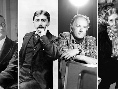 De izquierda a derecha, los escritores James Joyce, Marcel Proust, Thomas Bernhard y Virginia Woolf.