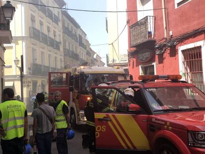 Incendio de un edificio en el barrio Lavapiés de Madrid.