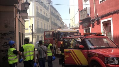 Incendio de un edificio en el barrio Lavapiés de Madrid.