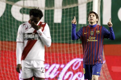 Messi celebra un dels seus gols en un partit de Lliga del 2011. Aquell any es va convertir en el mxim golejador de la histria del Bar?a a la Lliga -va superar Csar- i tamb va ser el pitxitxi de la competici, amb un rcord de 50 gols.