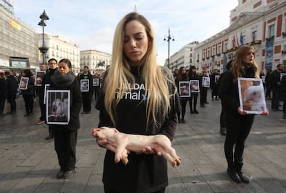 Manifestación en Madrid, el pasado diciembre, de activistas de Igualdad Animal.