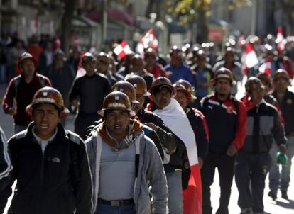 Protesta de mineros en La Paz, Bolivia.