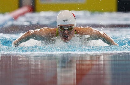 Zhou Min de China, durante el calentamiento individual de 400 metros femeninos, en los Juegos Asiáticos 2018.