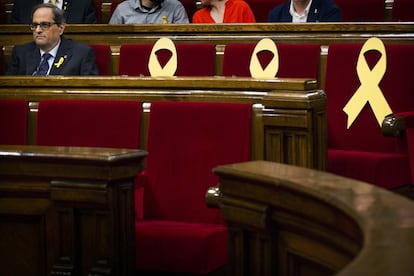 El nou candidat de JxCat, Quim Torra, moments abans de la primera sessió del debat d'investidura.