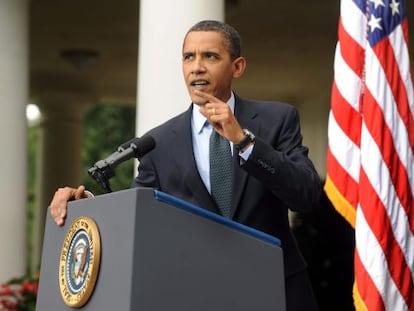 El presidente norteamericano Barack Obama durante sus declaraciones esta ma&ntilde;ana en la Casa Blanca.