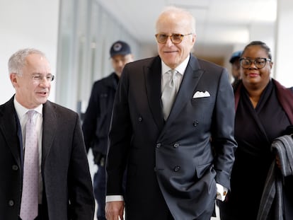 James Biden (C), the brother of U.S. President Joe Biden, arrives with his attorney for a closed-door deposition with the House Oversight Committee on February 21, 2024 in Washington, DC.