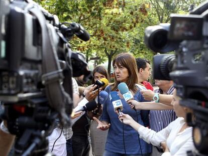 La candidata a la secretaría general del PSE-EE, Idoia Mendia, en San Sebastián.