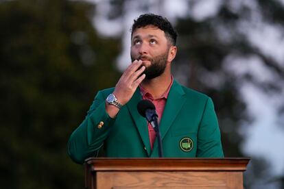 Jon Rahm, durante su discurso tras ganar el Masters. "Sé que Ballesteros me animaba hoy", afirmó.