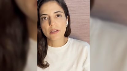 Mara Fernanda Turrent en un video en el que denuncia a su exesposo, compartido en redes sociales.