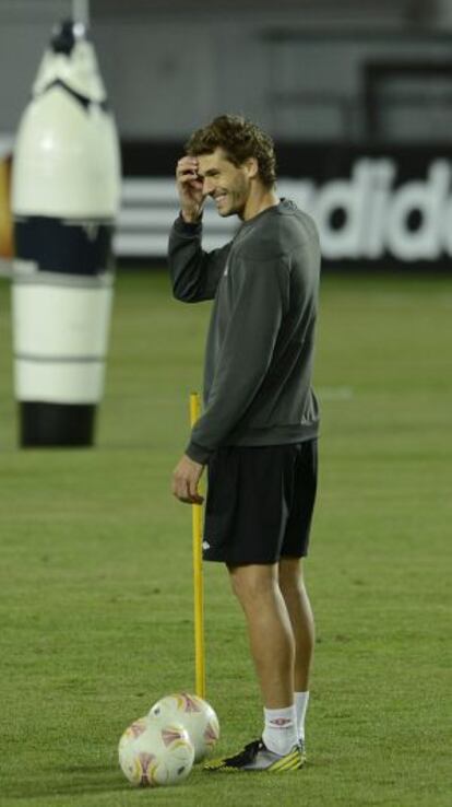 Llorente, durante el entrenamiento en Praga.