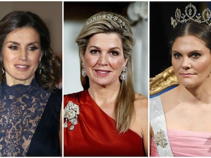 De izquierda a derecha: la reina Letizia, Máxima de Holanda y Victoria de Suecia.