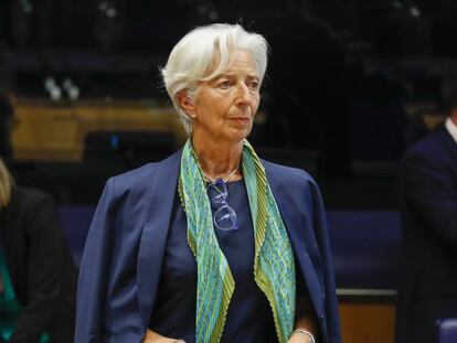 Chirstine Lagarde, presidenta del BCE, ayer en la reunión del Eurogrupo en Luxemburgo.  