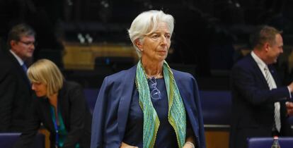 Chirstine Lagarde, presidenta del BCE, ayer en la reunión del Eurogrupo en Luxemburgo.  