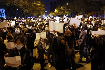 Protesters marching in Beijing