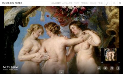 Detalle en la web del Prado del cuadro &#039;Las tres Gracias&#039; de Rubens.