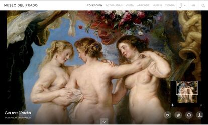 Detalle en la web del Prado del cuadro 'Las tres Gracias' de Rubens.