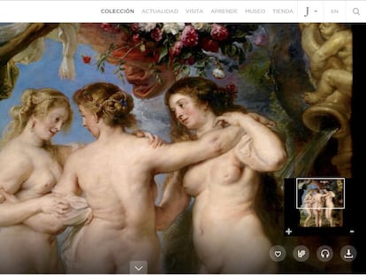 Detalle en la web del Prado del cuadro &#039;Las tres Gracias&#039; de Rubens.