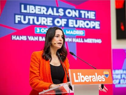 La presidenta de Ciudadanos, Inés Arrimadas, este domingo en un acto celebrado en Madrid.