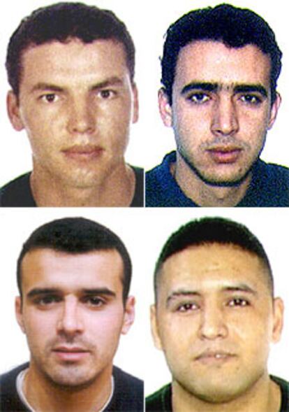 De izquierda a derecha y de arriba abajo, Mohamed Belhadj, Mohamed Alafah, Mohamed Bouharrat y Hichman Ahmidan.