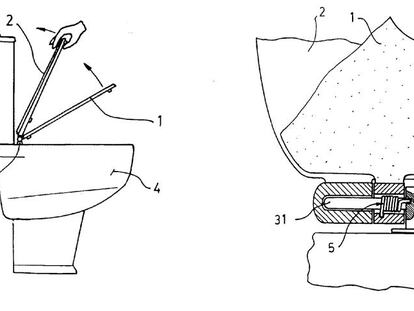 Imágenes del invento bautizado como "Tapa para inodoro perfeccionada".