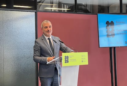 El alcalde de Barcelona, Jaume Collboni, en el acto de presentación de las actividades por la Capital Mundial de la Arquitectura 2026.