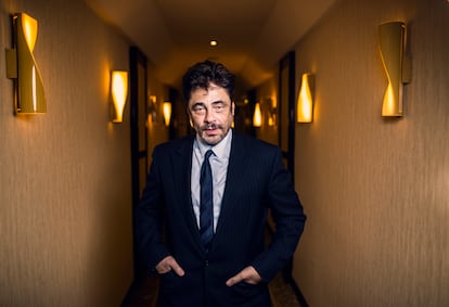 El actor Benicio del Toro, en el hotel Intercontinental, en Madrid, este viernes.