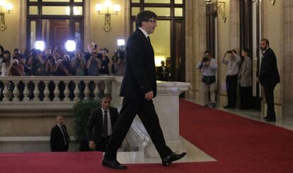 El presedent de la Generalitat, Carles Puigdemont, el pasado martes en el Parlament. 