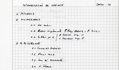 Escrito de Felipe González sobre la remodelación del Consejo de Ministros redactada en enero de 1991.