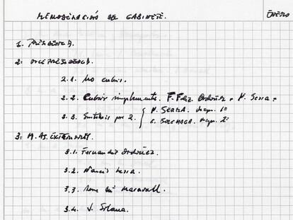 Escrito de Felipe González sobre la remodelación del Consejo de Ministros redactada en enero de 1991.