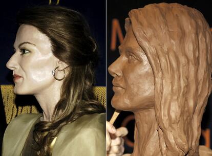 Las dos estatuas de la princesa Letizia: a la izquierda, la que se exhibía en el Museo de Cera de Madrid antes de la operación y a la derecha, la que se mostrará desde el 2 de noviembre de 2008