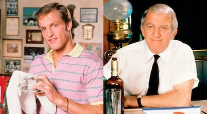 A veces, una enfermedad o una muerte prematura del actor obliga al cambio ms radical. Uno de los ms sonados fue el de Nicholas Colasanto (derecha), sustituido por Woody Harrelson (izquierda) en 'Cheers' tras un ataque al corazn.