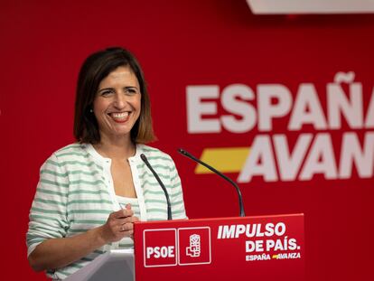 Esther Peña, portavoz de la ejecutiva federal del PSOE, este lunes en la sede del partido en Madrid.