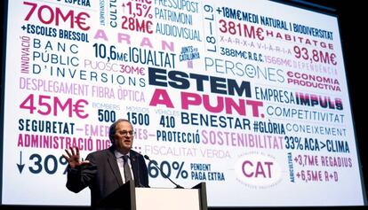 El presidente de la Generalitat, Quim Torra, durante su intervención este sábado en Barcelona.