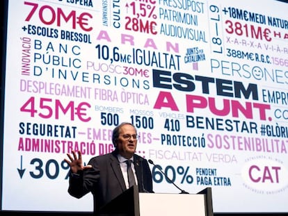 El presidente de la Generalitat, Quim Torra, durante su intervención este sábado en Barcelona.