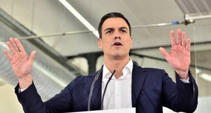 El secretario general del PSOE, Pedro S&aacute;nchez, durante su intervenci&oacute;n en un mitin.