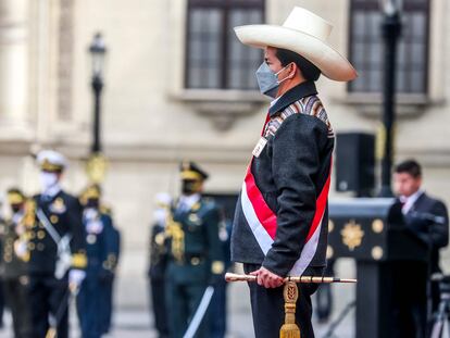 El presidente de Perú, Pedro Castillo, en una ceremonia el 5 de agosto en Lima.