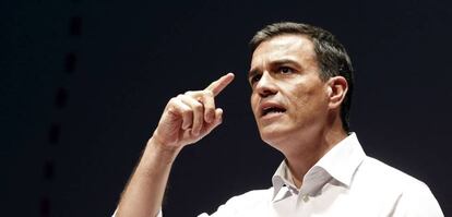 Pedro Sánchez en un acto de campaña para las primarias del PSOE en Las Palmas de Gran Canaria