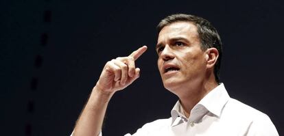 Pedro S&aacute;nchez en un acto de campa&ntilde;a para las primarias del PSOE en Las Palmas de Gran Canaria