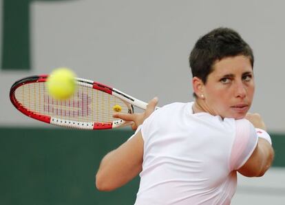 Carla Suárez, durante su partido contra Townsend. 