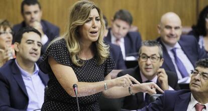 Susana Díaz, en su intervención en la sesión de control en el Parlamento.
