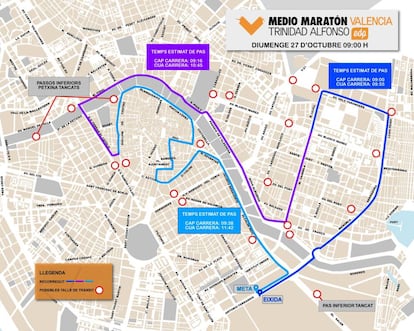 Mapa municipal del trazado del medio maratón de Trinidad Alfonso. 