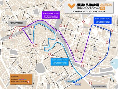 Mapa municipal del trazado del medio maratón de Trinidad Alfonso. 