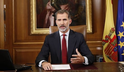 El rey Felipe VI durante su discurso desde la Zarzuela.