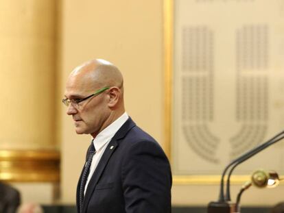 El senador de ERC Ra&uuml;l Romeva, &uacute;nico de los independentistas presos que ha obtenido esca&ntilde;o en la C&aacute;mara Alta, durante la constituci&oacute;n de la XIII Legislatura del Senado.