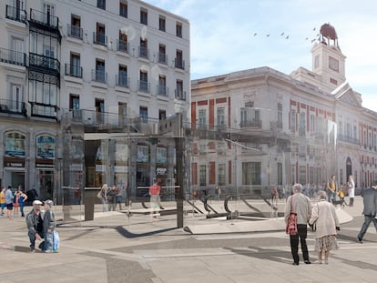 Simulación de la nueva estructura de acceso al intercambiador de transportes de la Puerta del Sol que sustituirá a la conocida 'La Ballena'.