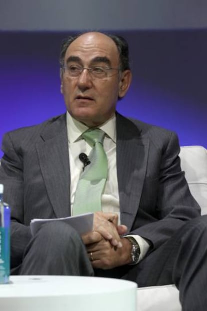 Ignacio Sánchez-Galán, durante su intervención en el panel sobre la integración del cambio climático en la estrategia de la compañía eléctrica.