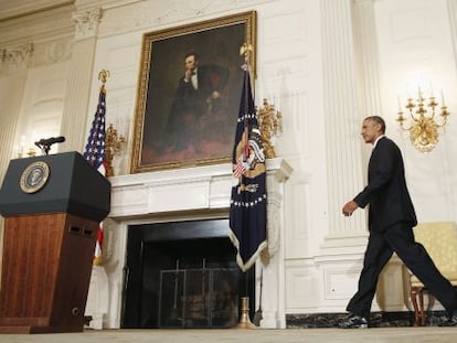 Obama, antes do anúncio sobre a intervenção no Iraque.